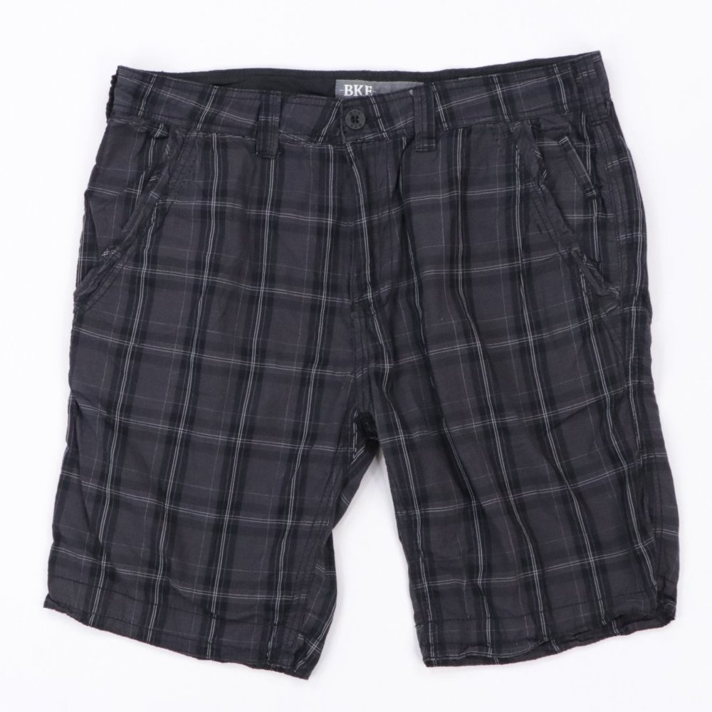 BKE Buckle West Coast Slim Fit Plaid Shorts Black